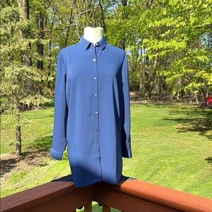 NWT J. Jill Blue Long Sleeve Long Length Button Down Blouse